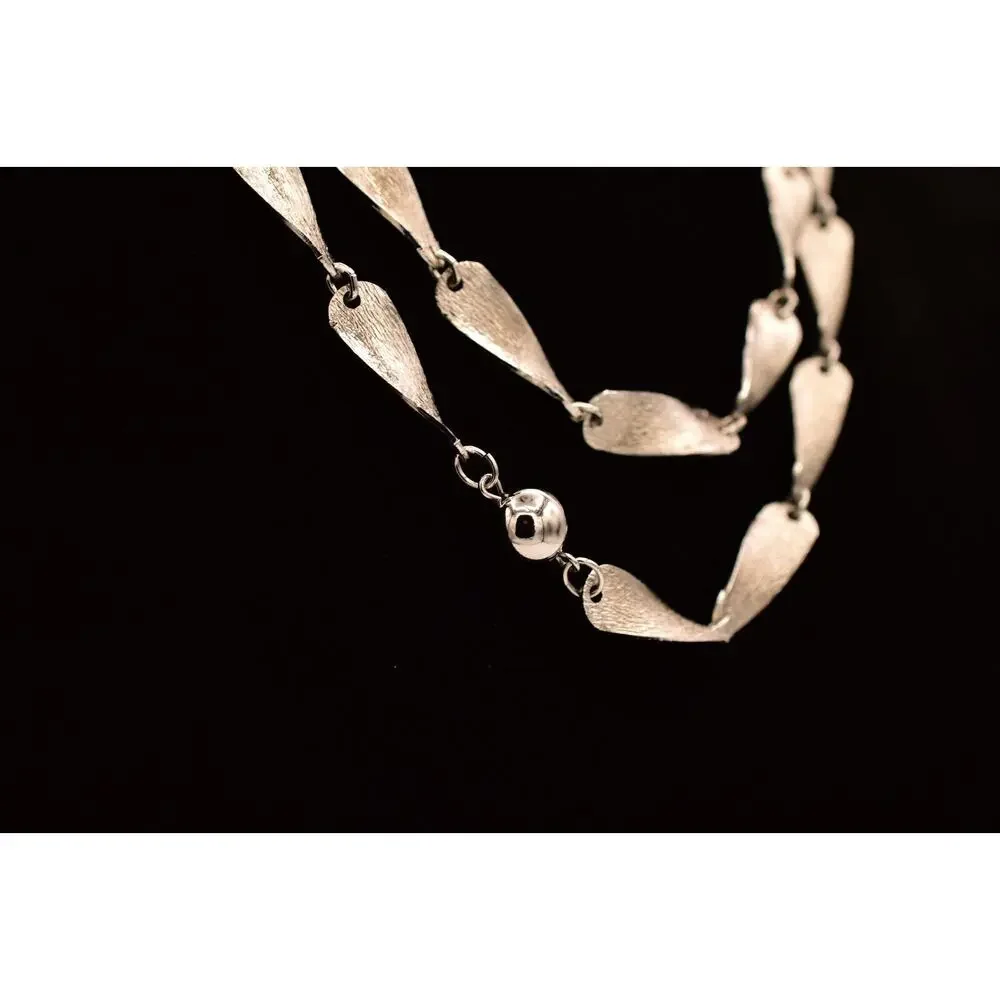 Vintage Linked Necklace Silver Tone Metallic Long Chunky Textured 1980s BinBE